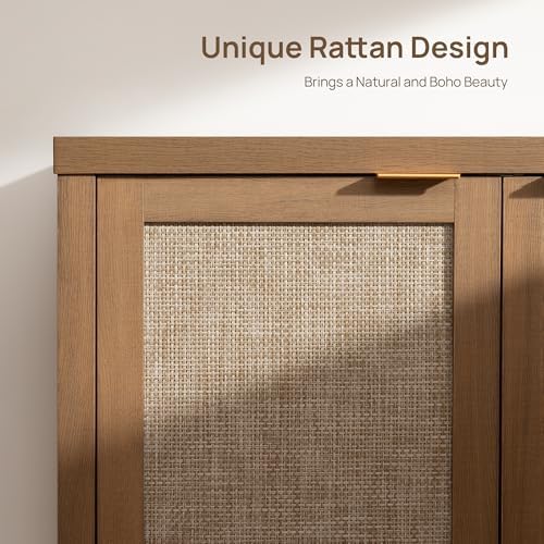 SICOTAS Sideboard Buffet Cabinet with Storage, Rattan Coffee Bar Cabinet