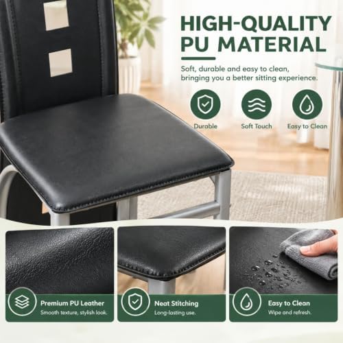 Karl home Dining Chairs Set of 4, PU Leather & Hollow High Back, Black
