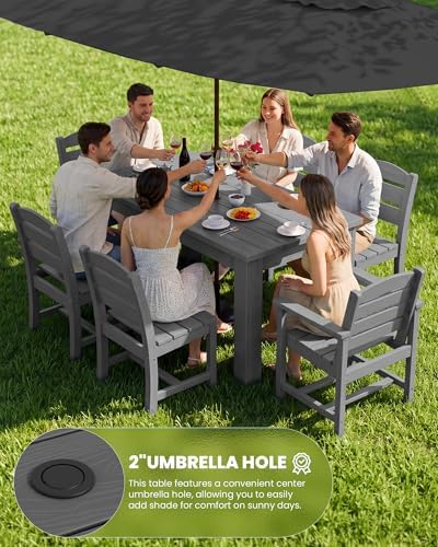 SERWALL 59" HDPE Outdoor Dining Set for 6, w/ 1 Table & 6 Chairs, Gray