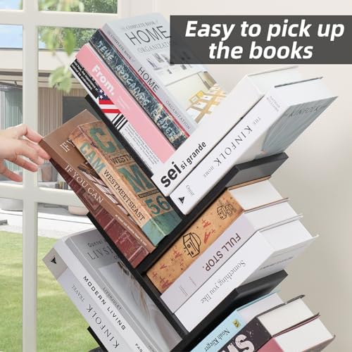 10 Tier Tree Book Shelf, Floor Standing Wood Bookshelf for Narrow Space