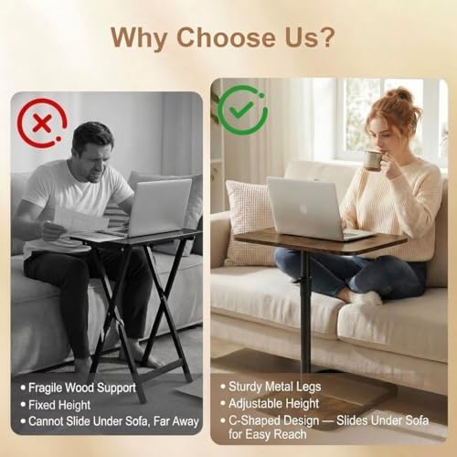 YUHFERA Large 2-Pack TV Tray Tables for Couch, Adjustable Height, Brown