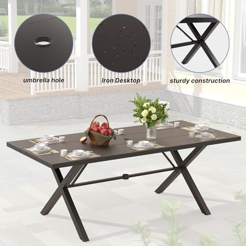 16 PCS Outdoor Patio Dining Set,Patio Table and Chairs Metal Outdoor Patio Furniture Set with Umbrella Hole,Dining Table Set with Swivel Chairs for Deck,Backyard and Garden,Brown