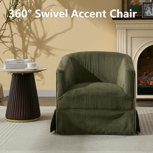 Swivel Accent Chair, Barrel Chair with Skirted Base, Green