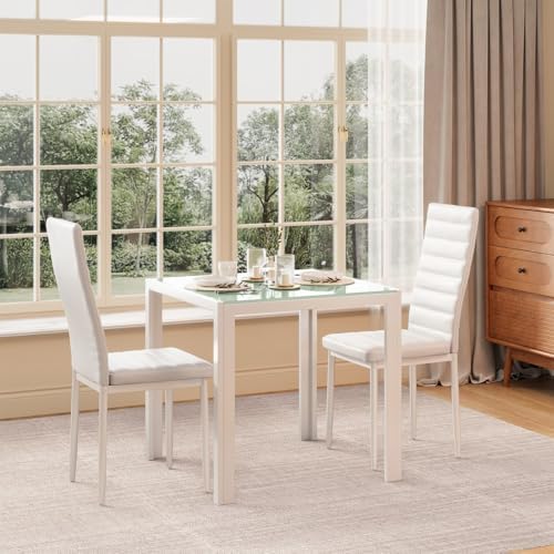 Gizoon 3 Piece Glass Dining Table Set, Kitchen Table and Chairs Set for 2