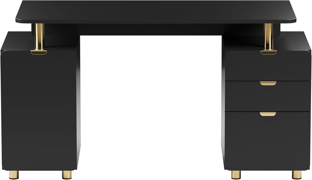 Techni Mobili 57"W Computer Desk w/ 3 Drawers & Storage Cabinet, Bla...