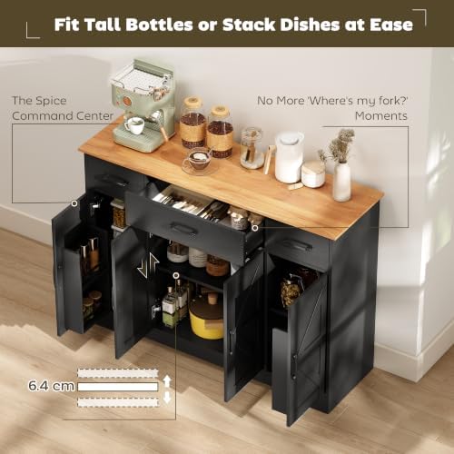 HOMCOM 47" Buffet Cabinet with Storage, Coffee Bar Cabinet, Black