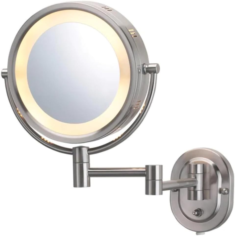 JERDON Lighted Wall-Mount Makeup Mirror - 5X Magnification - Nickel - HL65N