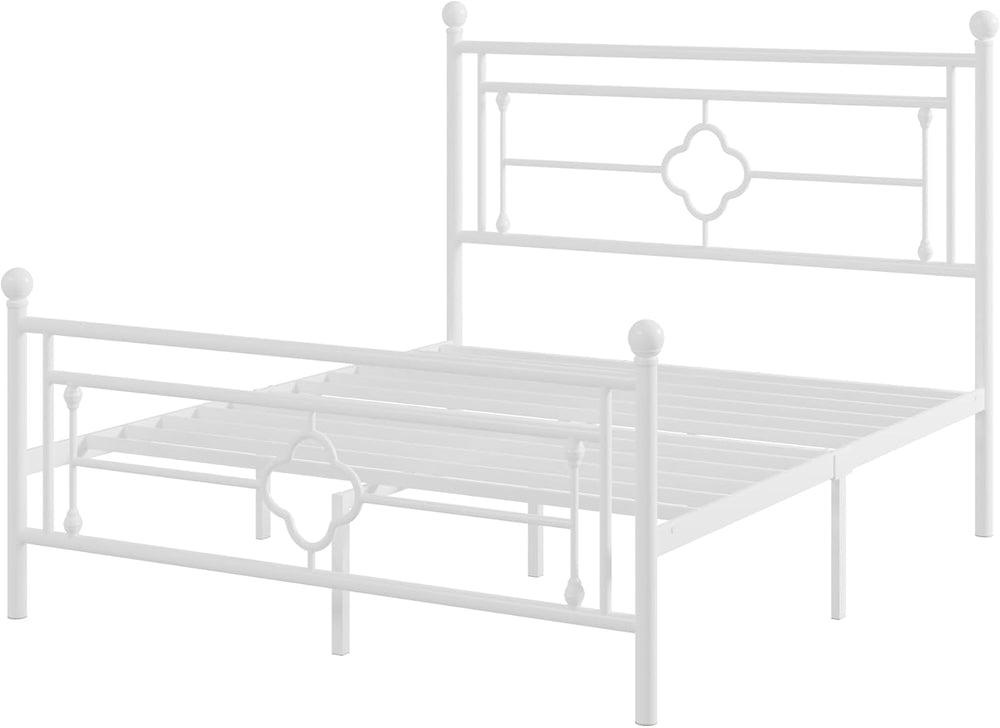 Allewie Full Size Metal Platform Bed Frame, Victorian Headboard, White