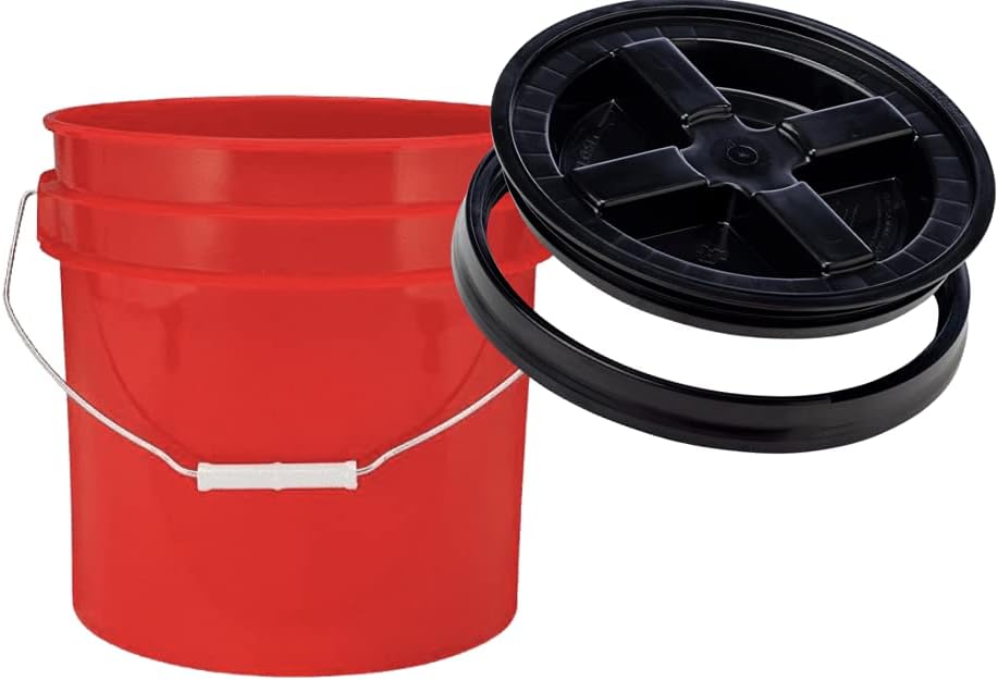 House Naturals 3.5 Gallon Food Grade RED Bucket Pail with Black Air-Tight Scr...