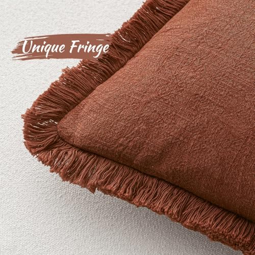 MIULEE Linen Fringe Decorative Fall Throw Pillow Covers Late Autumn 20x20