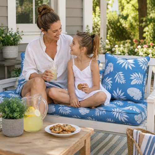 Outdoor Seat Cushions Set of 2 (Blue Leaf, 22"x22")
