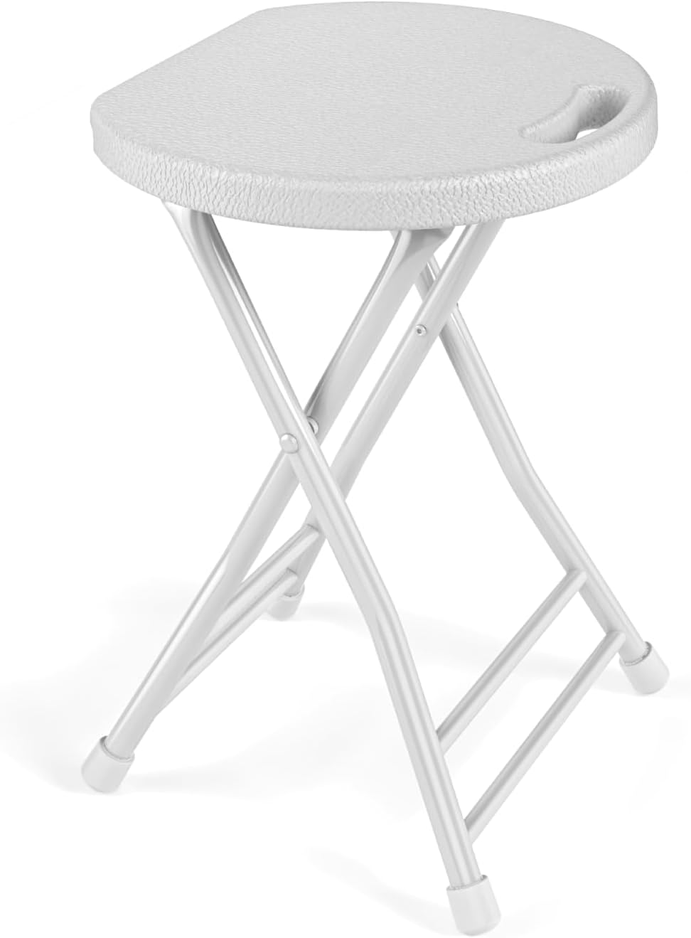 Folding Stool, 18 Inch Foldable Stool with Handle & Steel Frame White