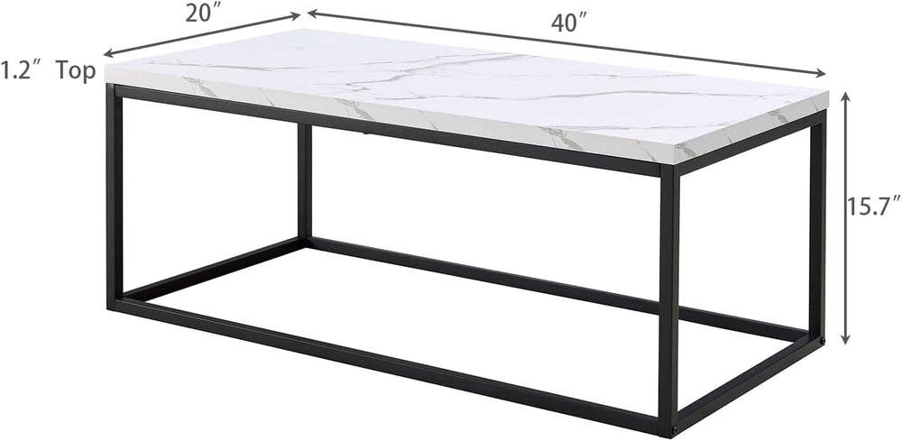 CENSI 40" White Marble Coffee Table/Center Table, Medium Size