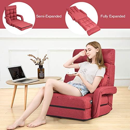 GIANTEX Folding Floor Chair with 6-Position Adjustable Backrest (Red)
