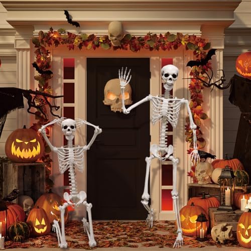 5.9FT Poseable Life Size Skeleton, Plastic Full Size Spooky Scary Skeleton with Movable Joints for Halloween Garden Party Decoration