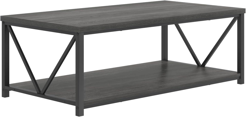 FOLUBAN Industrial Coffee Table with Storage Shelf, Modern Rustic Wooden and ...
