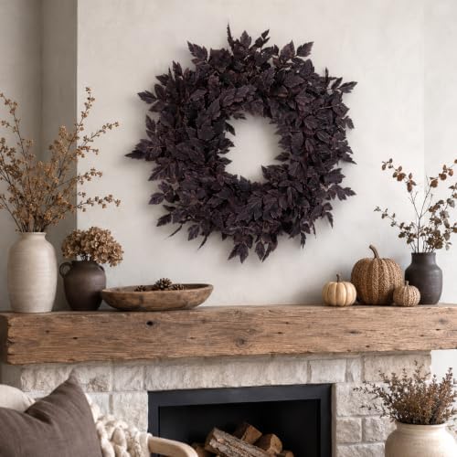 Fall Wreath for Front Door- 24 Inch Fall Decor Plum Leaves Halloween Wreath