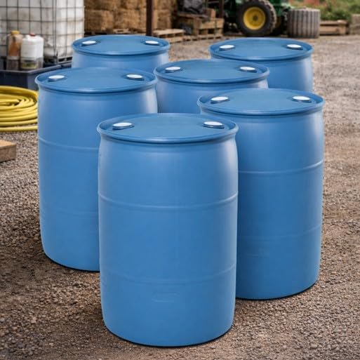 Bushman 55 Gallon Plastic Drum, Stackable Industrial Storage Barrel, Blue
