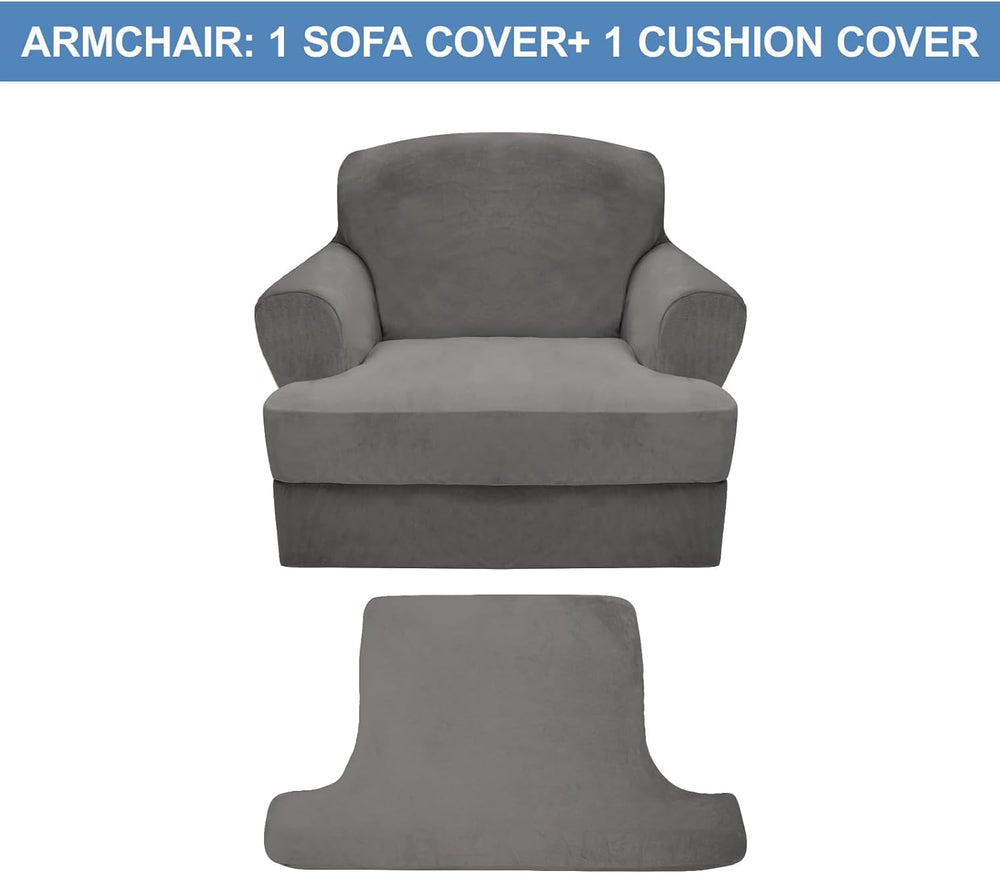 CUCRAF T Cushion Sofa Cover 2 Piece Armchair Slipcovers, Soft Thick Velvet Co...