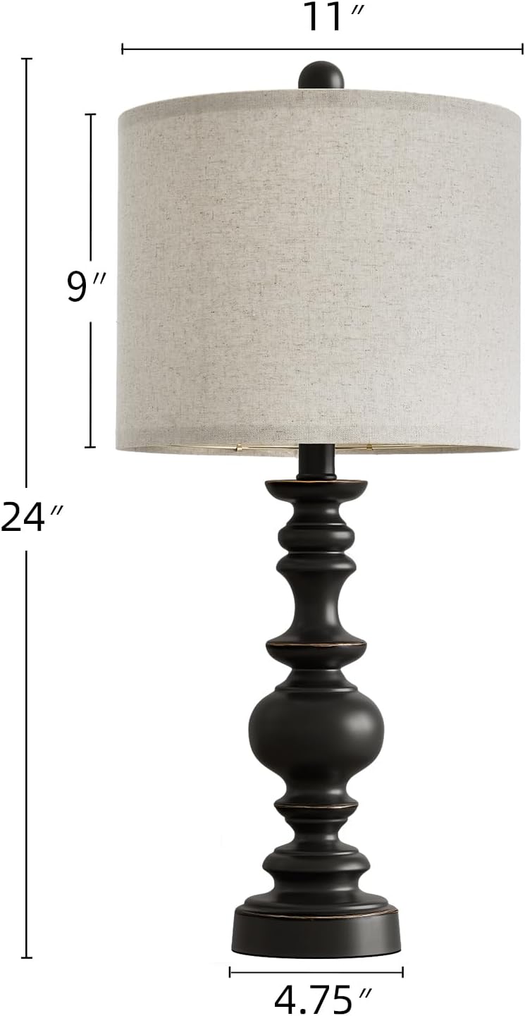 BOBOMOMO 24" Traditional Farmhouse Table Lamp Set of 2, Vintage Resin La...