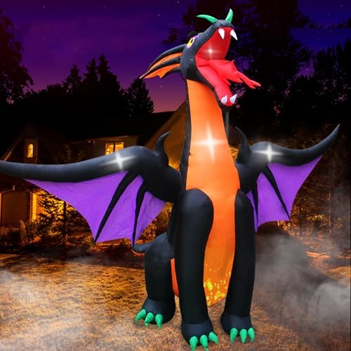 SEASONBLOW 12FT Halloween Inflatable Fire & Ice Dragon Outdoor Decoration