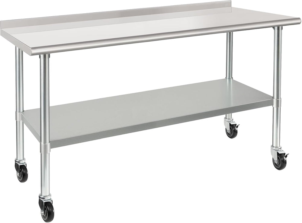 HARDURA Stainless Steel Table with Wheels 24X60 Inches, 2" Backsplash