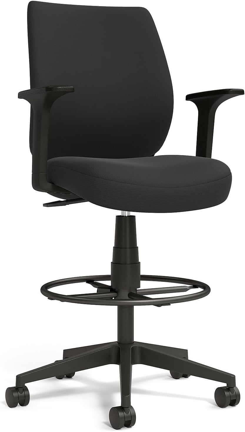 Staples Drafting Stool, Fabric, Black, with Footrest