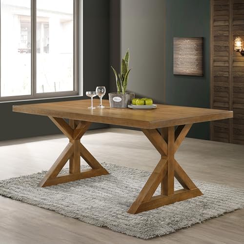Enna Morden Farmhouse Wood 7-Piece Trestle Dining Set, Brushed Driftwood Finish