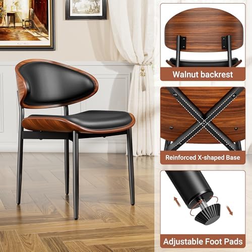 YaFiti Dining Chairs Set of 2, Mid Century Modern PU Leather Kitchen Chairs