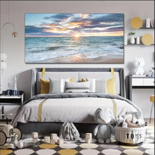 Yxbhhym-Large Canvas Wall Art Beach Artwork for Walls Coastal Wall Décor Seascape Prints Ocean Painting Sunset Picture Waves Sea Landscape Poster Bedroom Wall Art Living Room Office Decorations
