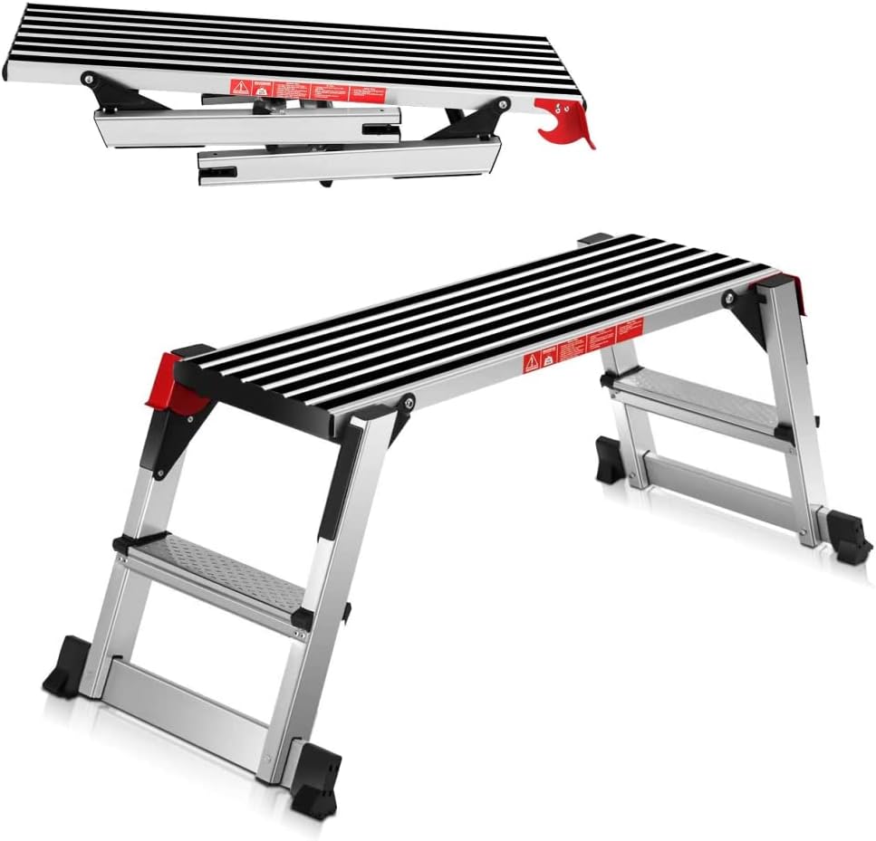 ERGOMASTER 40'' Step Stool Folding Ladder Portable Work Bench Aluminum Drywall Stool with Non Skid Rubber Platform Step with Max 330 lbs Capacity