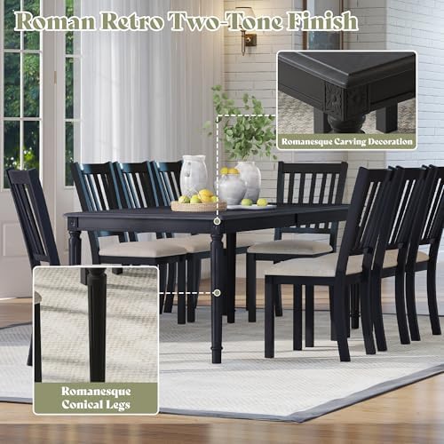 AMERLIFE 9 Piece Farmhouse Dining Table Set with 79" Rubberwood Table, Grey
