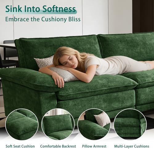 140" Modular Sectional Couch, U Shaped Cloud Sofa for Living Room | Comfortable Foam Cushions, Sturdy Frame, Appealing Appearance, Easy Assembly, Soft Chenille, Modular Design, Green