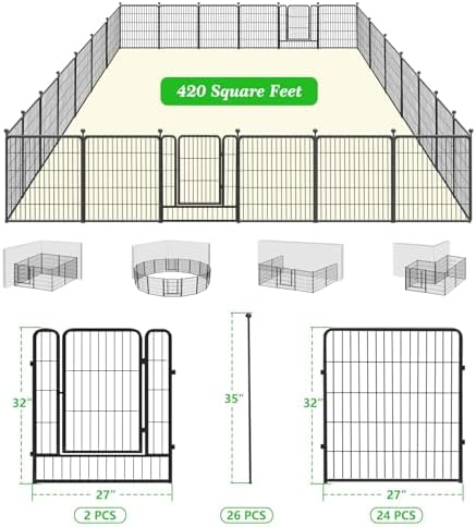 Garden Fence with Gate Metal Fencing Outdoor for Yard, 32in x60ft 26 Panels O...