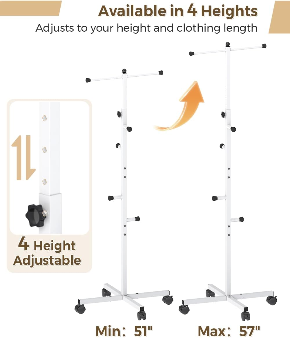 Koutemie 62" T-Shaped Coat Rack Hanger Stand Freestanding with Wheel, White