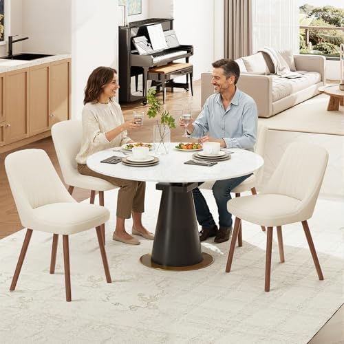 MALOL Dining Chairs Set of 4,Modern Fabric Kitchen Chairs with Back,Beige