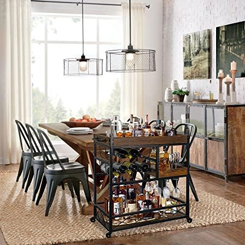Bar Cart Industrial Mobile Kitchen Serving Carts for Home 3 Tier Storage Trol...