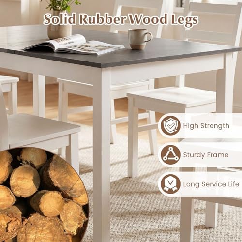 GIANTEX 7-Piece Dining Table Set for 6, Rectangular 60-inches Kitchen Table and 6 Dining Chairs with Rubber Wood Legs, Protective Foot Pads, Farmhouse Dinette Set for Dining Room, Restaurant (Gray)