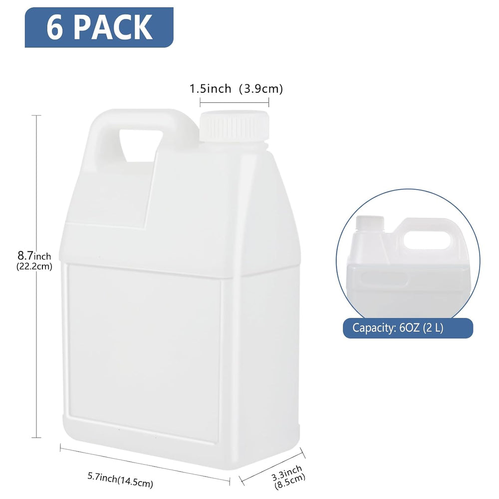 6 Pack 64 oz Clear Plastic Jugs with Lids, Water Jug Storage Containers with ...