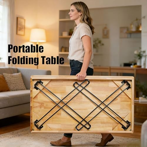 Solid Oak Folding Desk 43 Inch No Assembly Portable Table