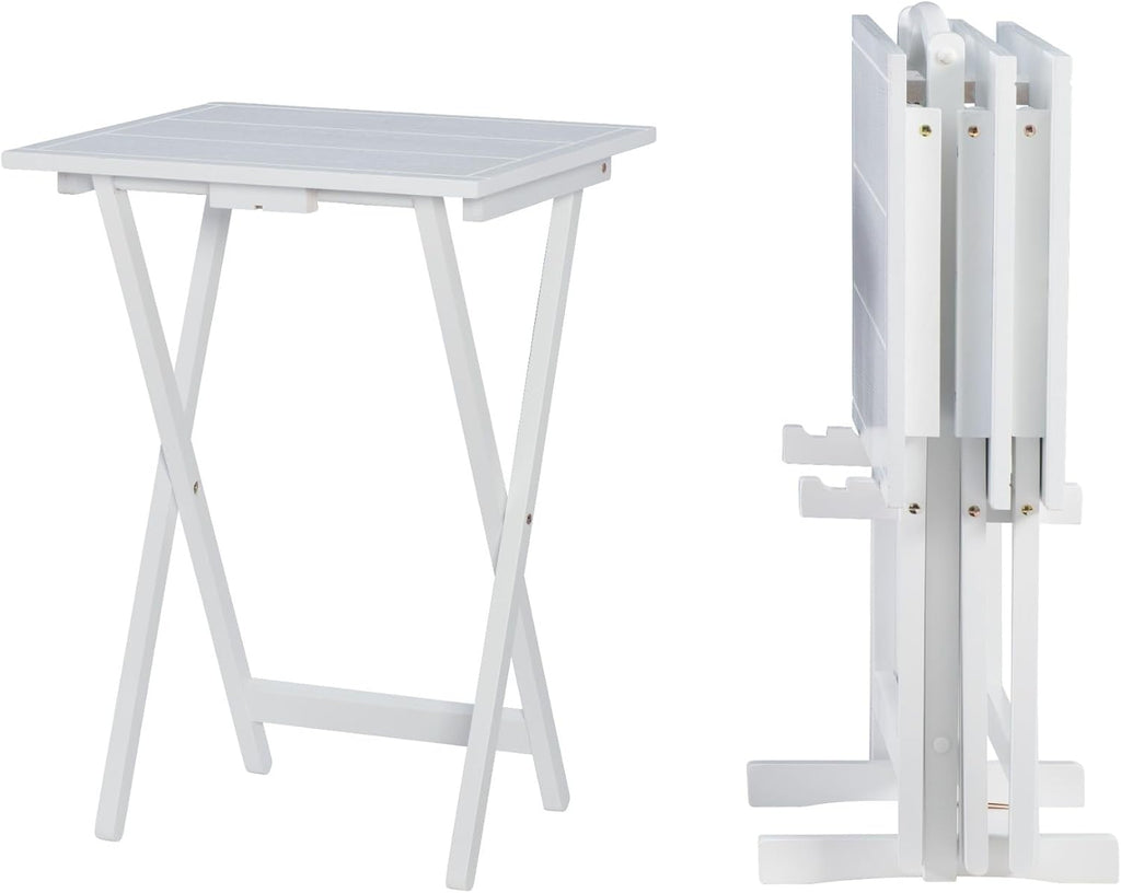 Linon Lisbon Five Piece Farmhouse Plank-Style Top Tray Table Set in White Wood