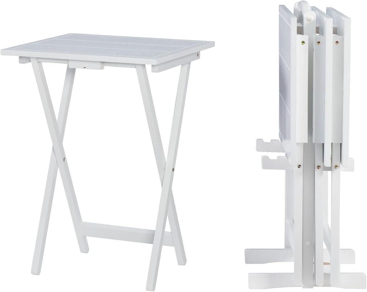 Linon Lisbon Five Piece Farmhouse Plank-Style Top Tray Table Set in White Wood