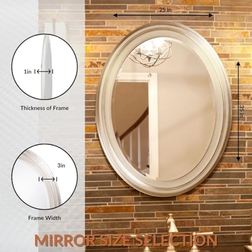 Howard Elliott Collection George Oval Bright Silver Wall Mirror, Oval Bevelle...