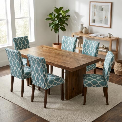 HomePop Parsons Classic Upholstered Accent Dining Chair, Set of 2, Teal and C...