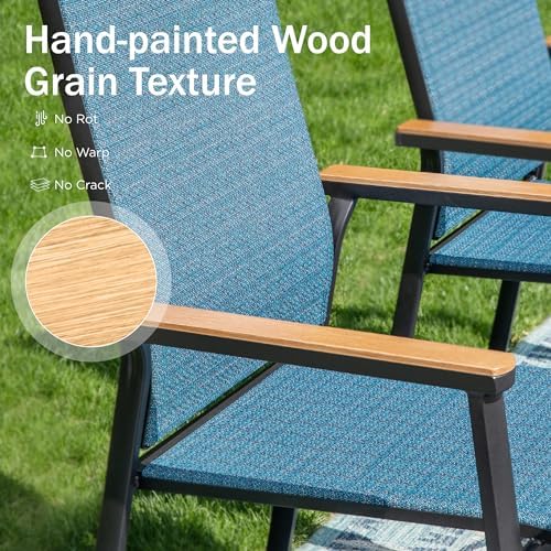 PHI VILLA Outdoor Dining Set for 6, Metal Table w/Aluminum Chairs, Blue