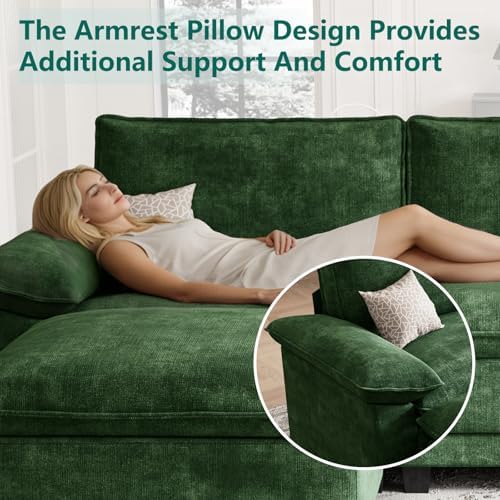 140" Modular Sectional Couch, U Shaped Cloud Sofa for Living Room | Comfortable Foam Cushions, Sturdy Frame, Appealing Appearance, Easy Assembly, Soft Chenille, Modular Design, Green