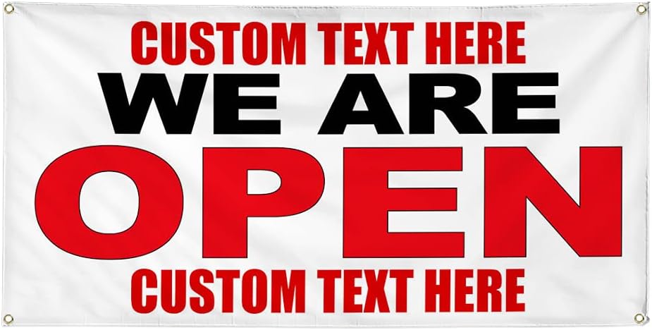Custom Vinyl Banner Multiple Sizes We Are Open Black Red Now Open Outdoor Wea...
