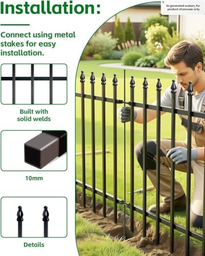 ARIFARO 5 Panel Metal Garden Fence 32" H x 24" W, Decorative Garden...