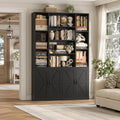 HOSTACK 72" Tall Bookshelf, Large Farmhouse Bookcase with Storage, Black