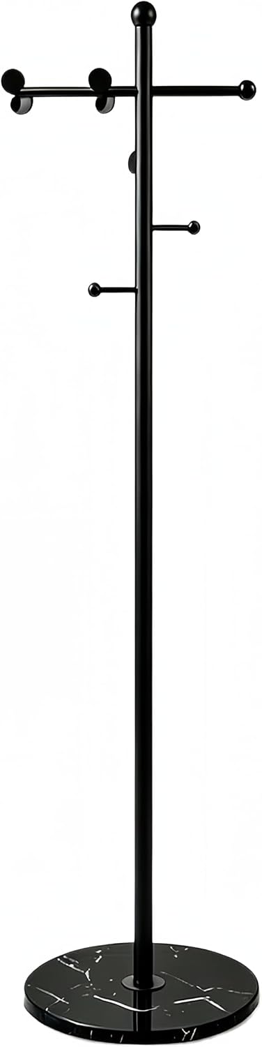 Modern Freestanding Coat Rack, with Marble Base and 8 Hooks